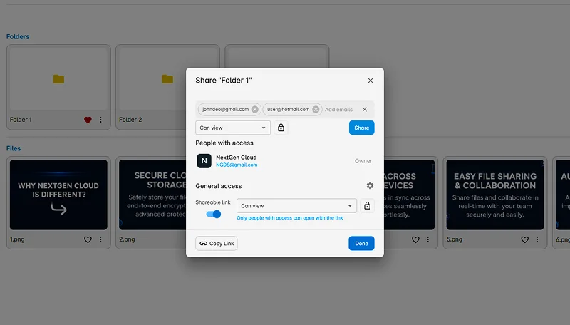 NGDS file sharing view permission interface